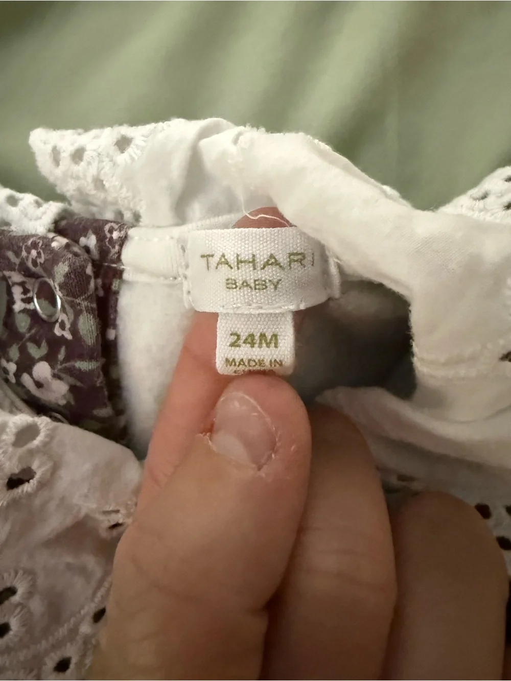 Tahari Girls Floral Brown Top with White Eyelet Collar & Pink Ribbed Pants